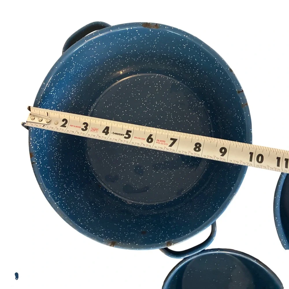 Vintage Blue Speckled Enamelware Cookware Set 10 Piece Graniteware Camping Pots